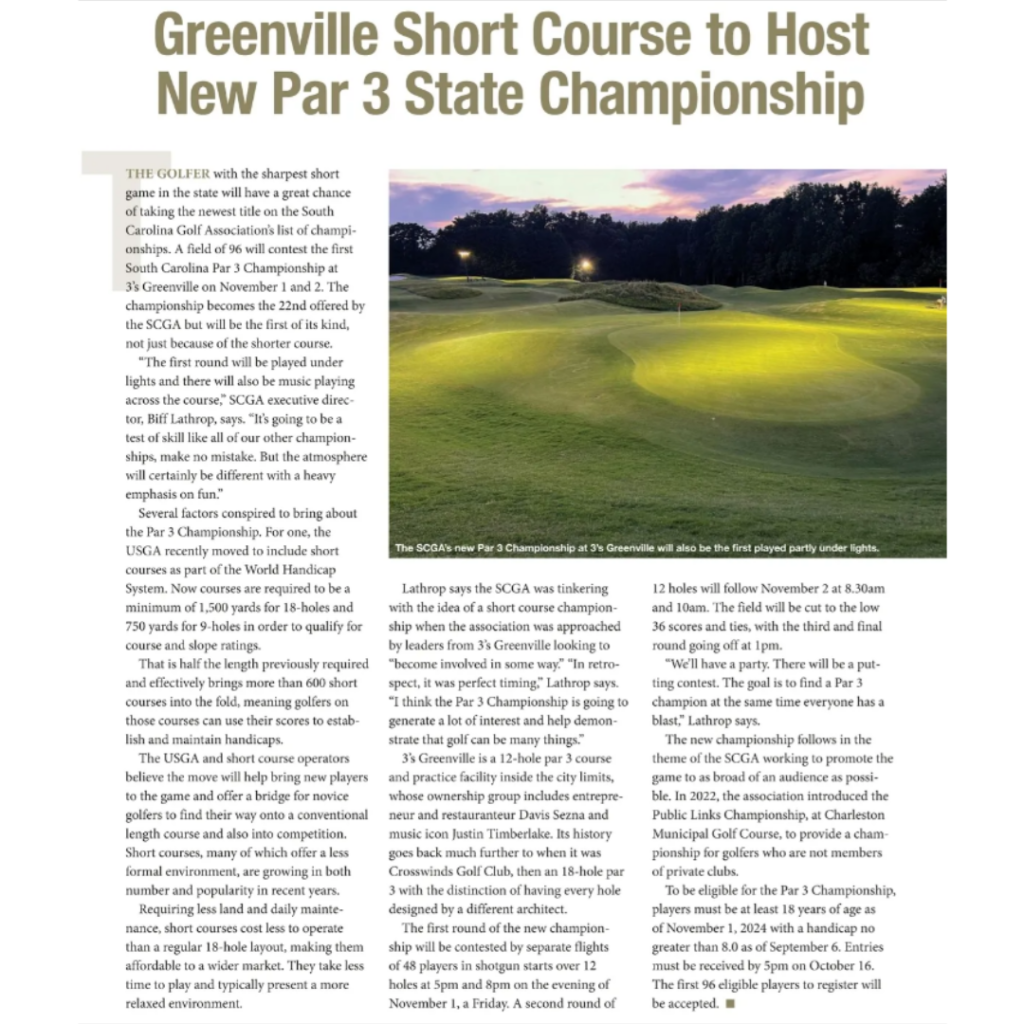 Greenville Short Course to Host New Par 3 State Championship